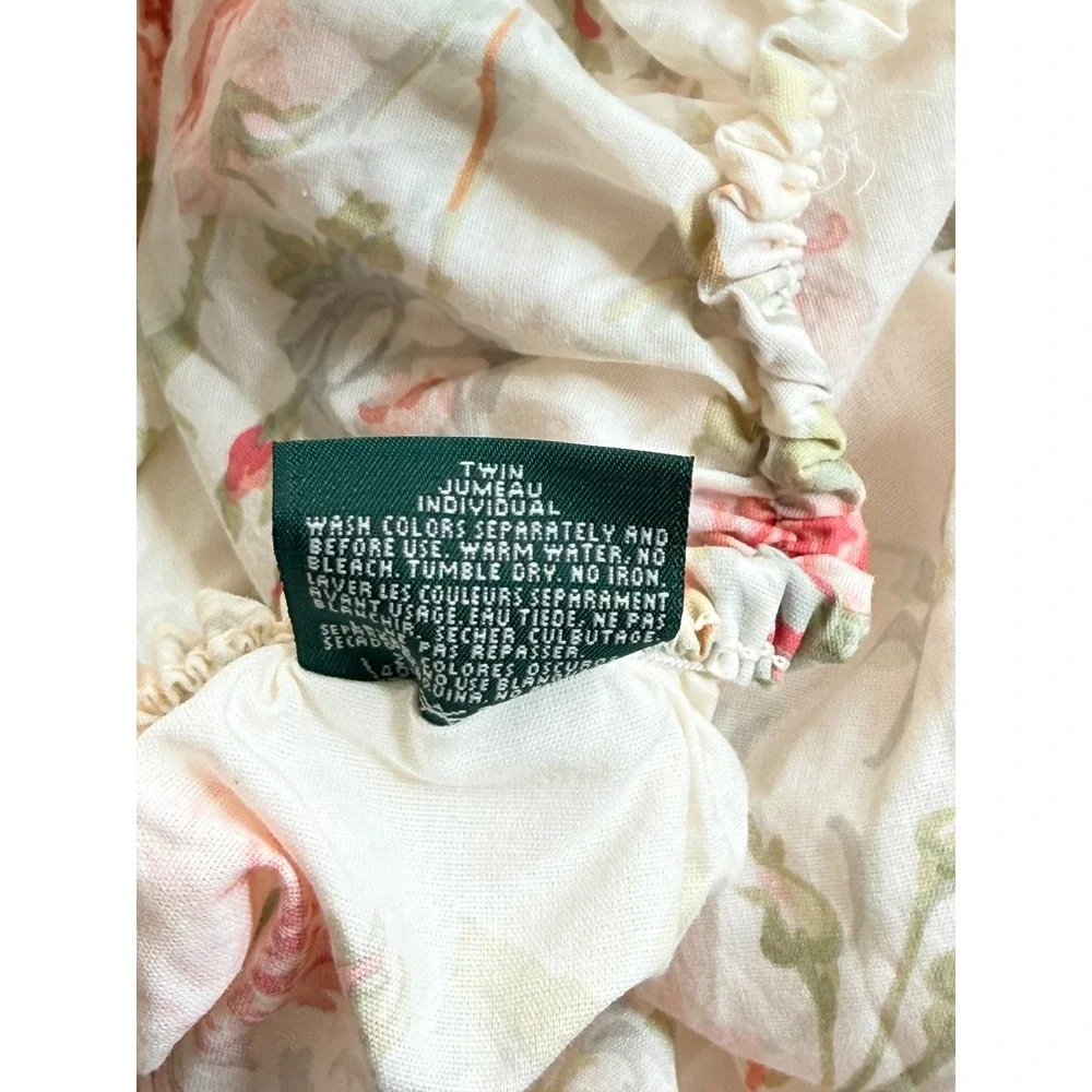Ralph Lauren Faye Floral Twin Fitted Sheet Pink Roses Cream Cotton Made in USA